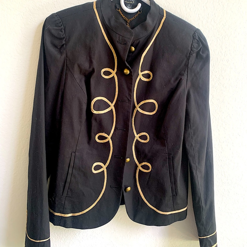 Brand new Nicole Miller black blazer with gold embellishments, size 8